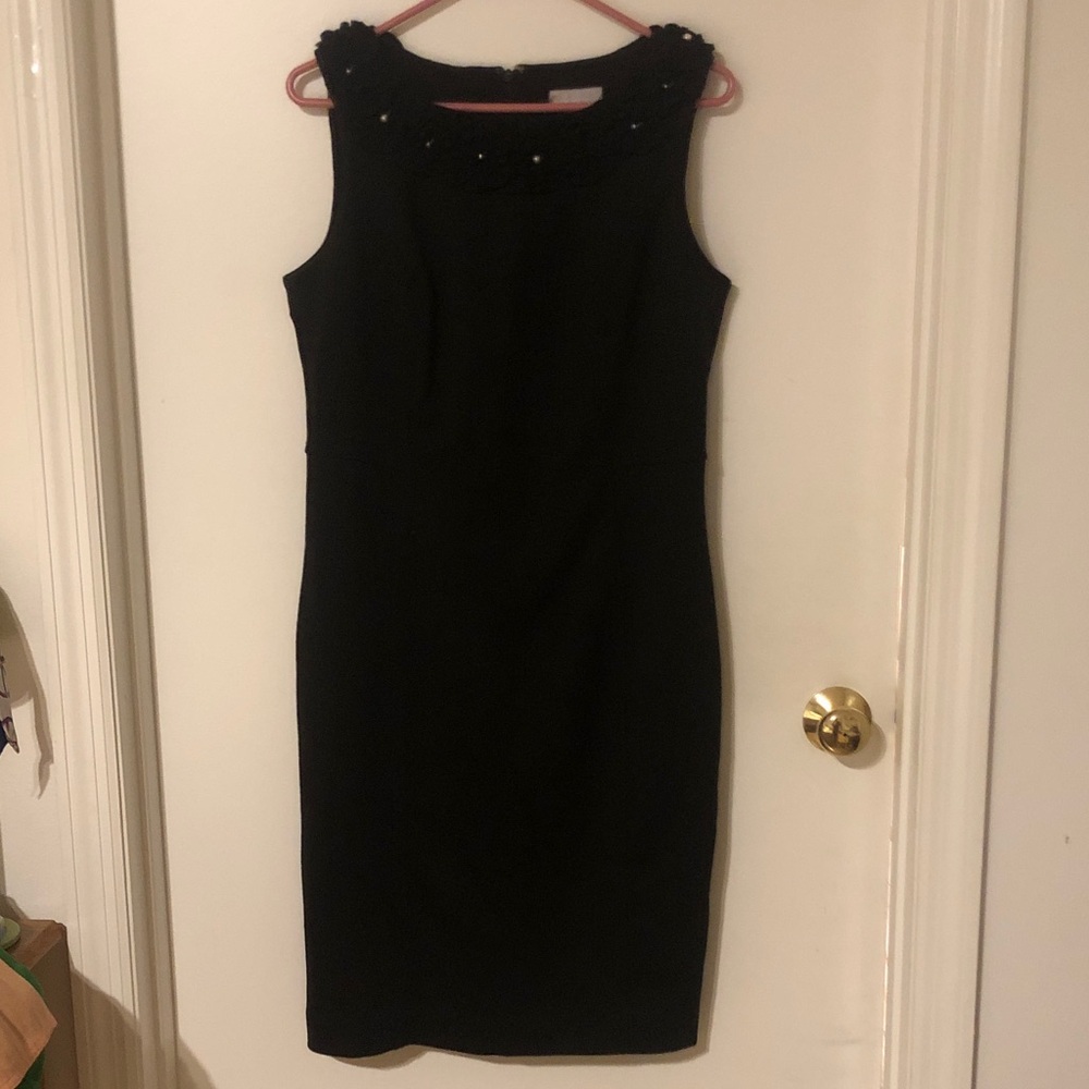 Charter Club Black Sleeveless Beaded Neck Sheath Dress